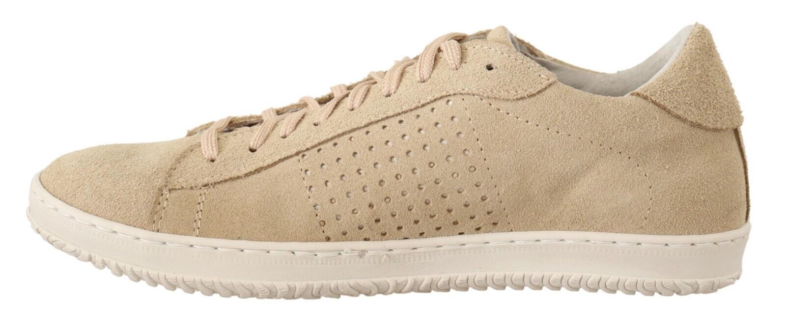 La Scarpa Italiana Beige Suede Perforated Lace Up Sneakers Shoes - Fizigo