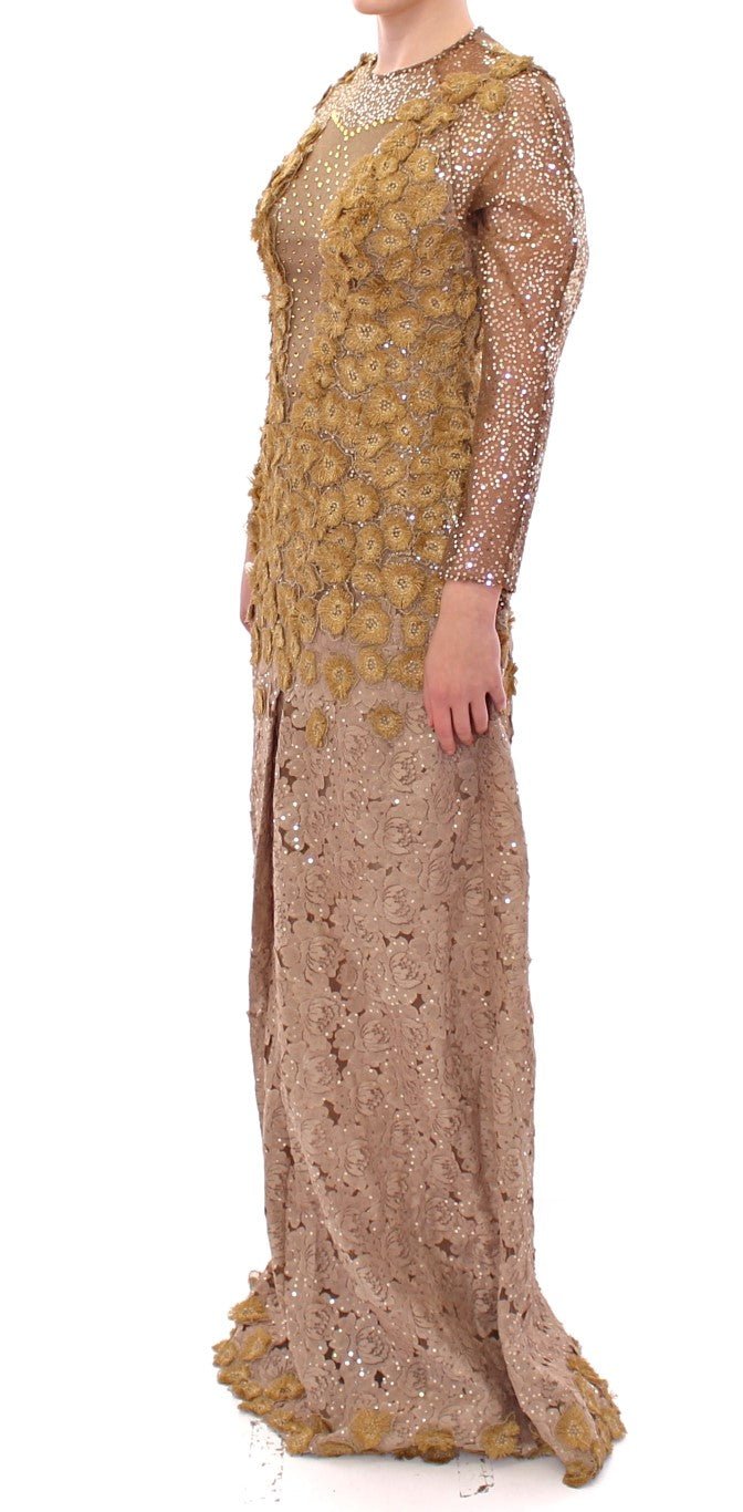 Lanre Da Silva Ajayi GOLD Long Lace Maxi Crystal Dress - Fizigo