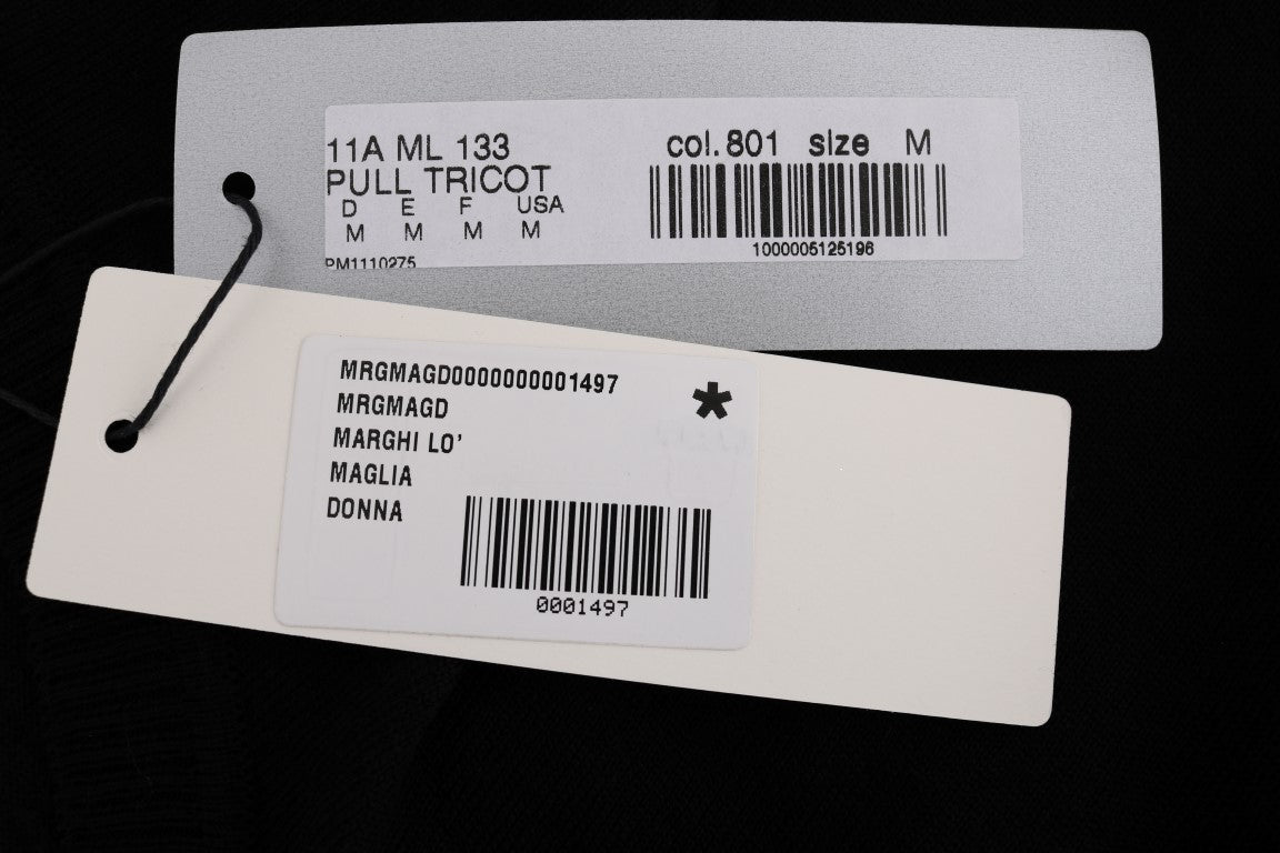 MARGHI LO' Black 100% Lana Wool Top Blouse T-shirt - Fizigo