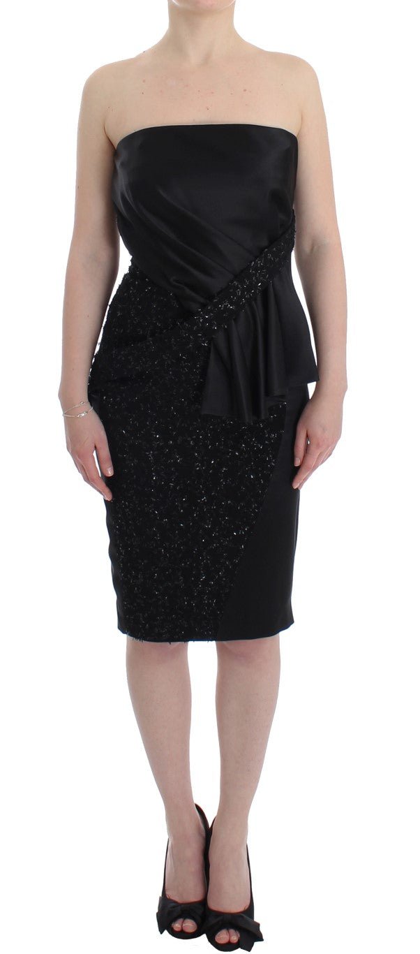 Masha Ma Black Strapless Embellished Pencil Dress - Fizigo