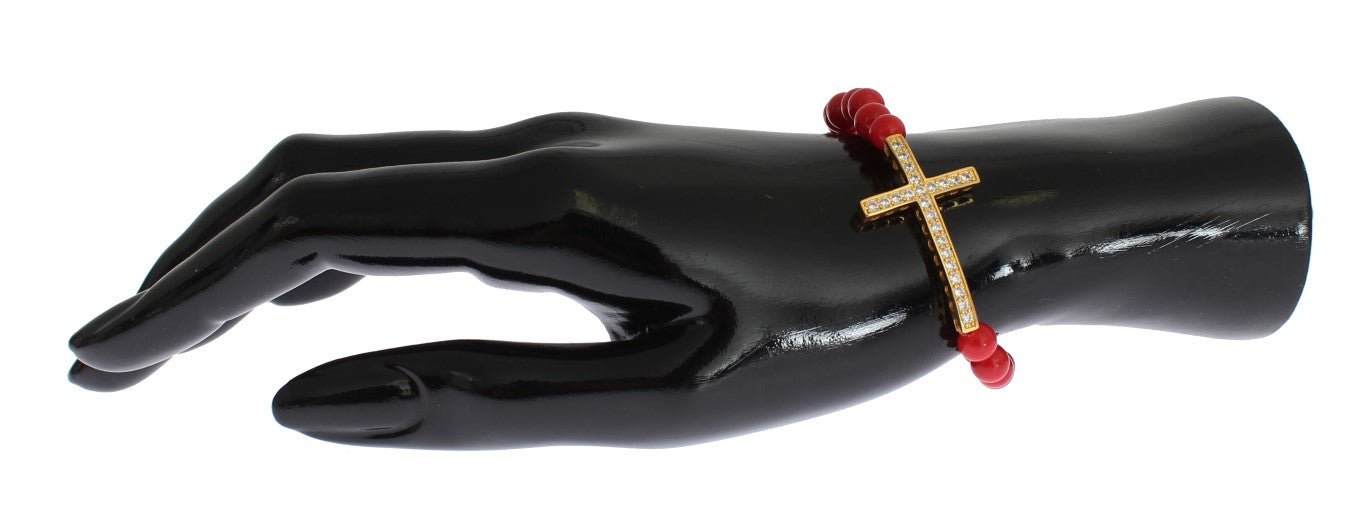 Nialaya Red Coral Gold CZ Cross 925 Silver Bracelet - Fizigo