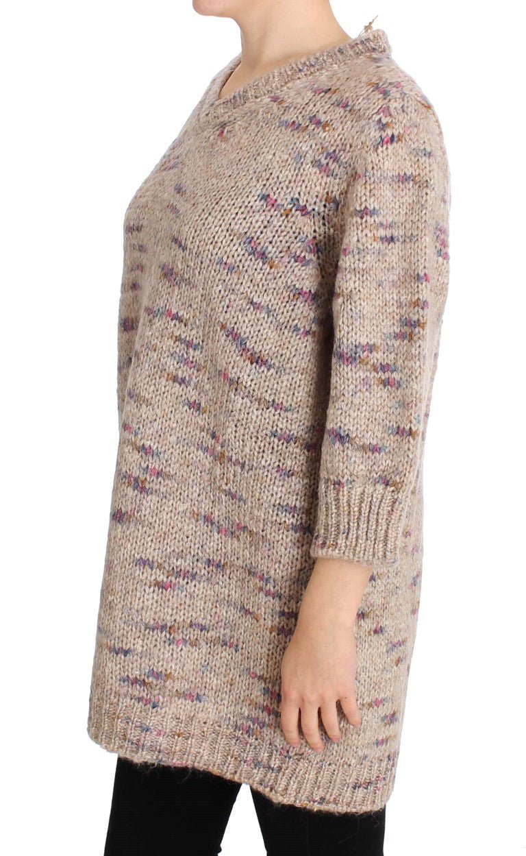 PINK MEMORIES Beige Wool Blend Knitted Oversize Sweater - Fizigo