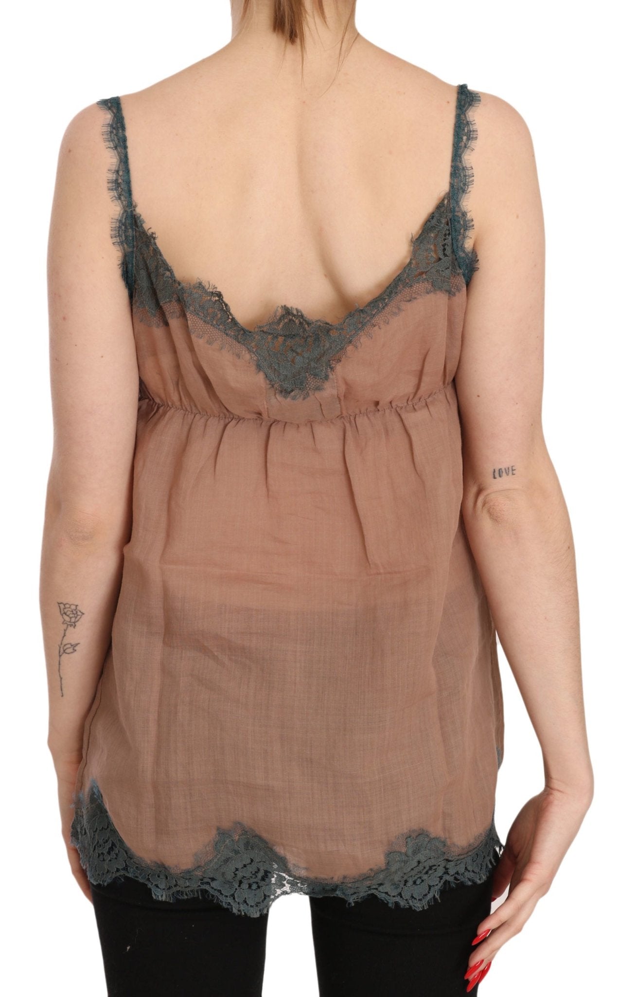 PINK MEMORIES Brown Lace Spaghetti Strap Tank Top Blouse - Fizigo