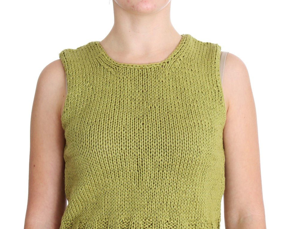 PINK MEMORIES Green Cotton Blend Knitted Sleeveless Sweater - Fizigo