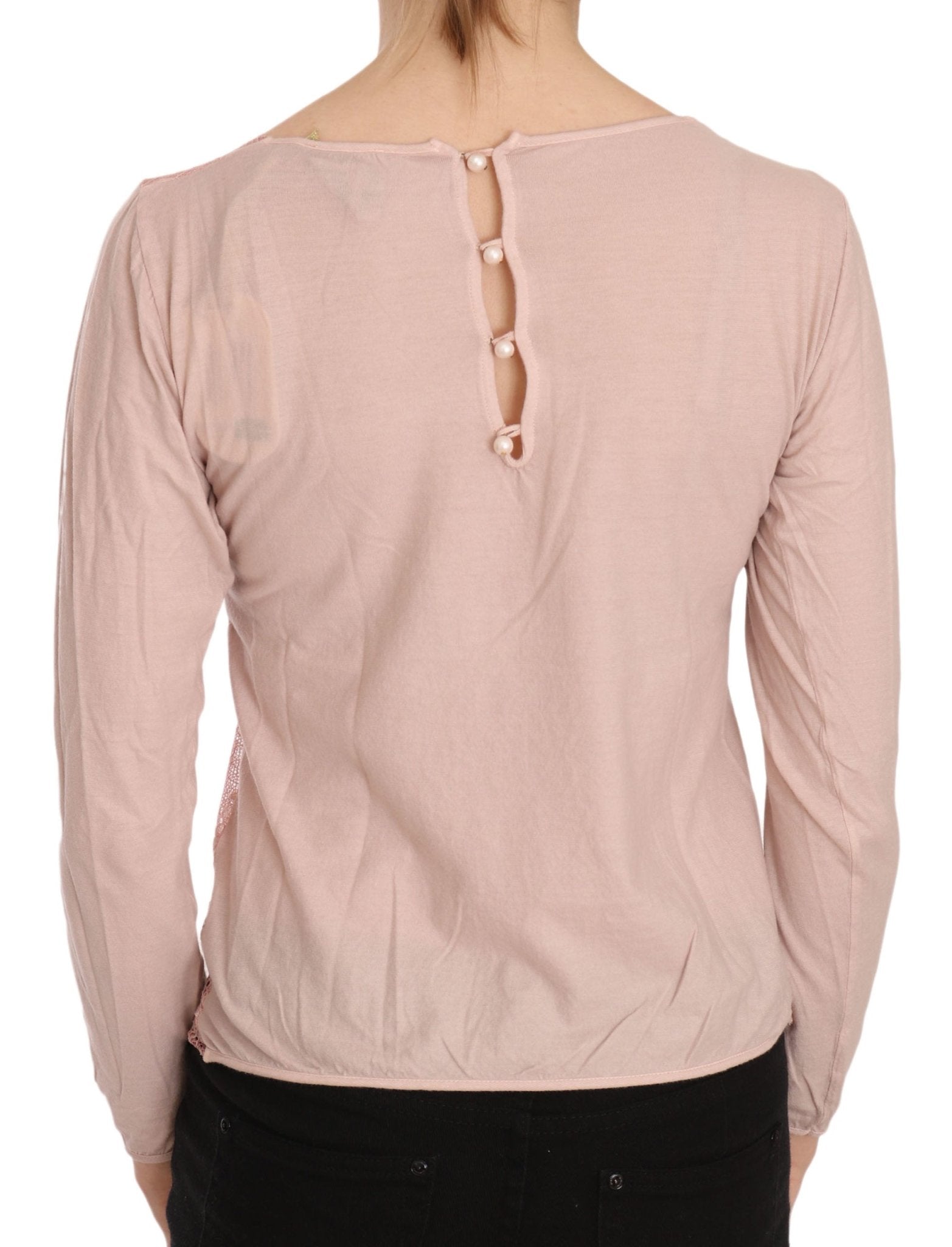 PINK MEMORIES Pink Lace See Through Long Sleeve Top Blouse - Fizigo