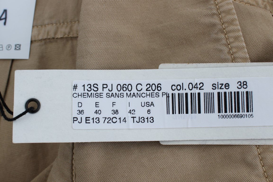 PLEIN SUD Beige Cotton Sleeveless Shirt - Fizigo