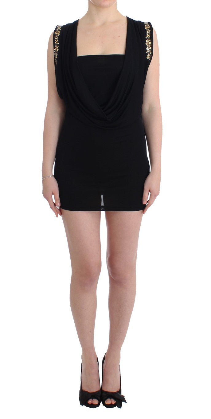 Roccobarocco Black Embellished Jersey Mini Sheath Short Dress - Fizigo