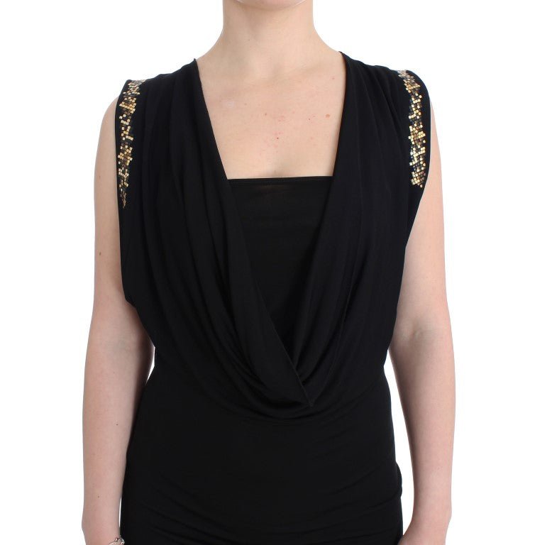 Roccobarocco Black Embellished Jersey Mini Sheath Short Dress - Fizigo