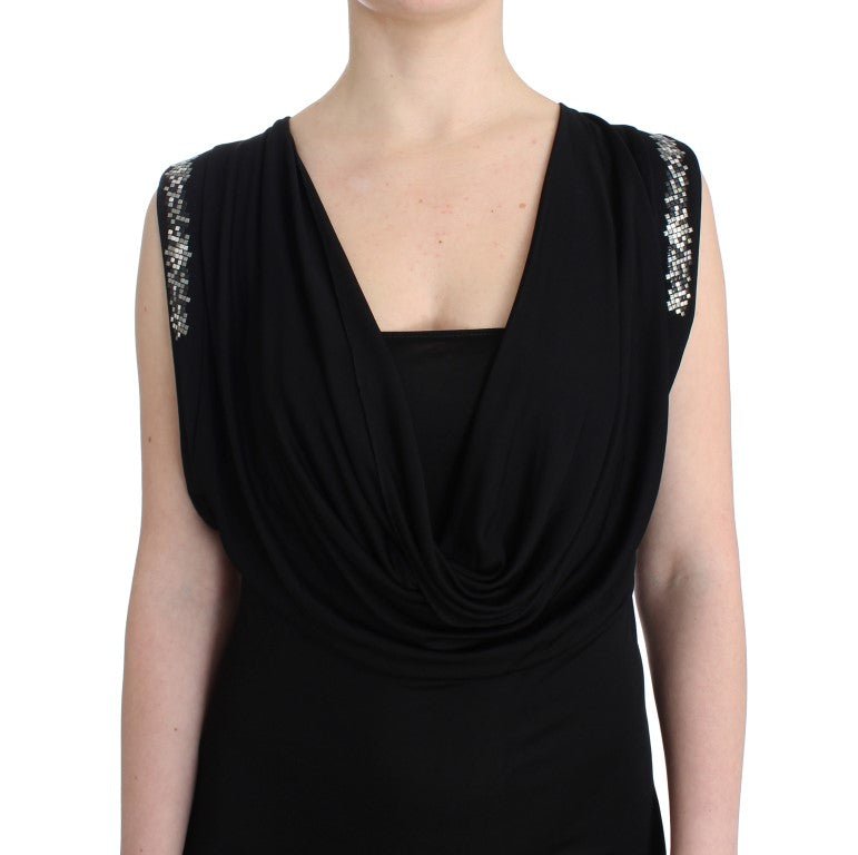 Roccobarocco Black Embellished Jersey Mini Sheath Short Dress - Fizigo